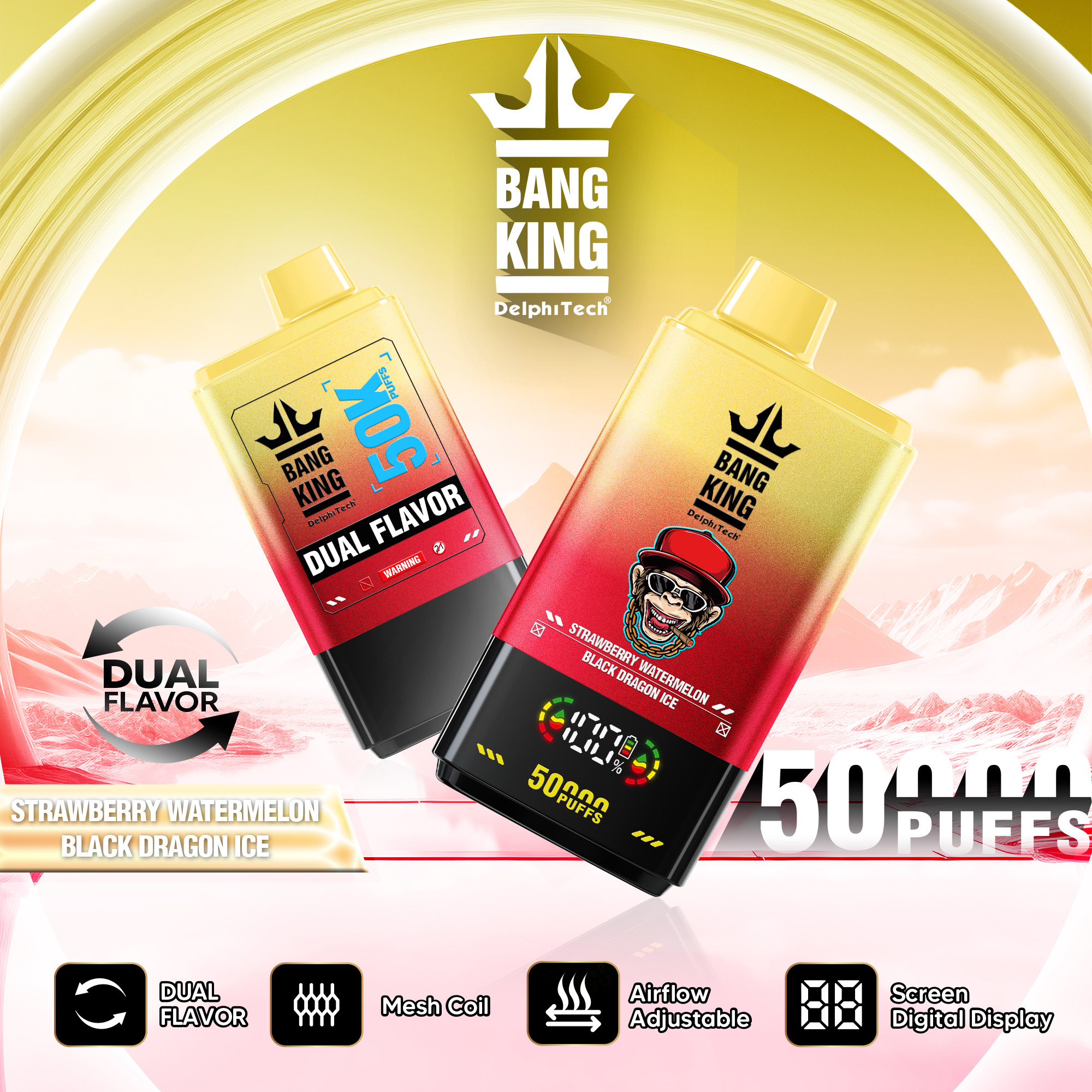 BANGKING BK50 50000 Puffs Disposable Vape – 17.5mL, 850mAh, 1.0Ω Mesh Coil, Type-C Rechargeable, Dual Flavor Switch
