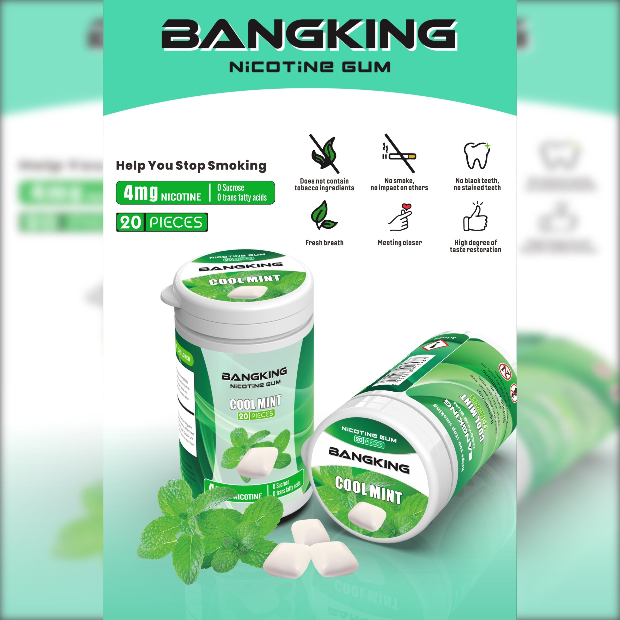 Bang King 4mg Nicotine Gum – 20 Chewing Pieces, Red Bull & Mint Flavors