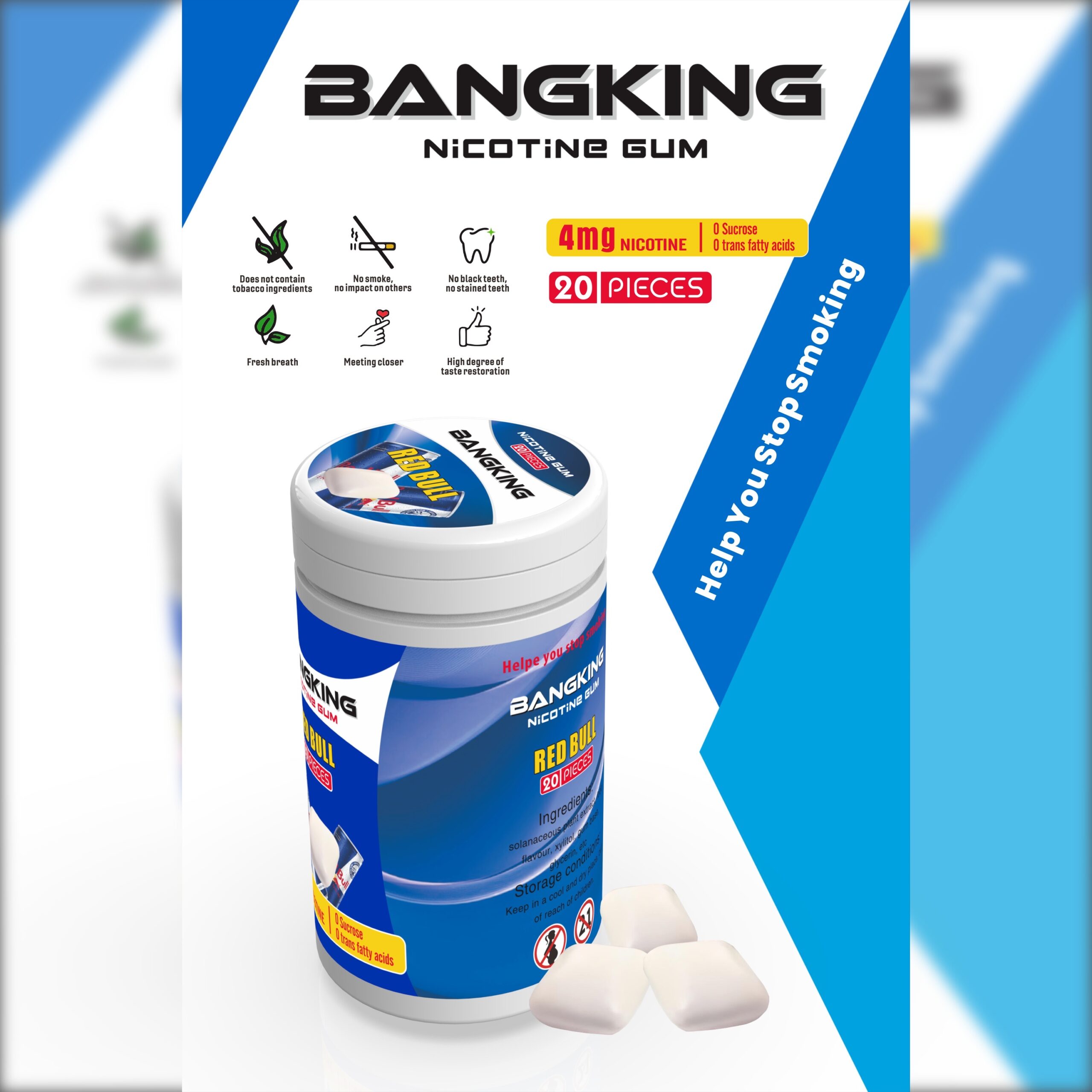 Bang King 4mg Nicotine Gum – 20 Chewing Pieces, Red Bull & Mint Flavors