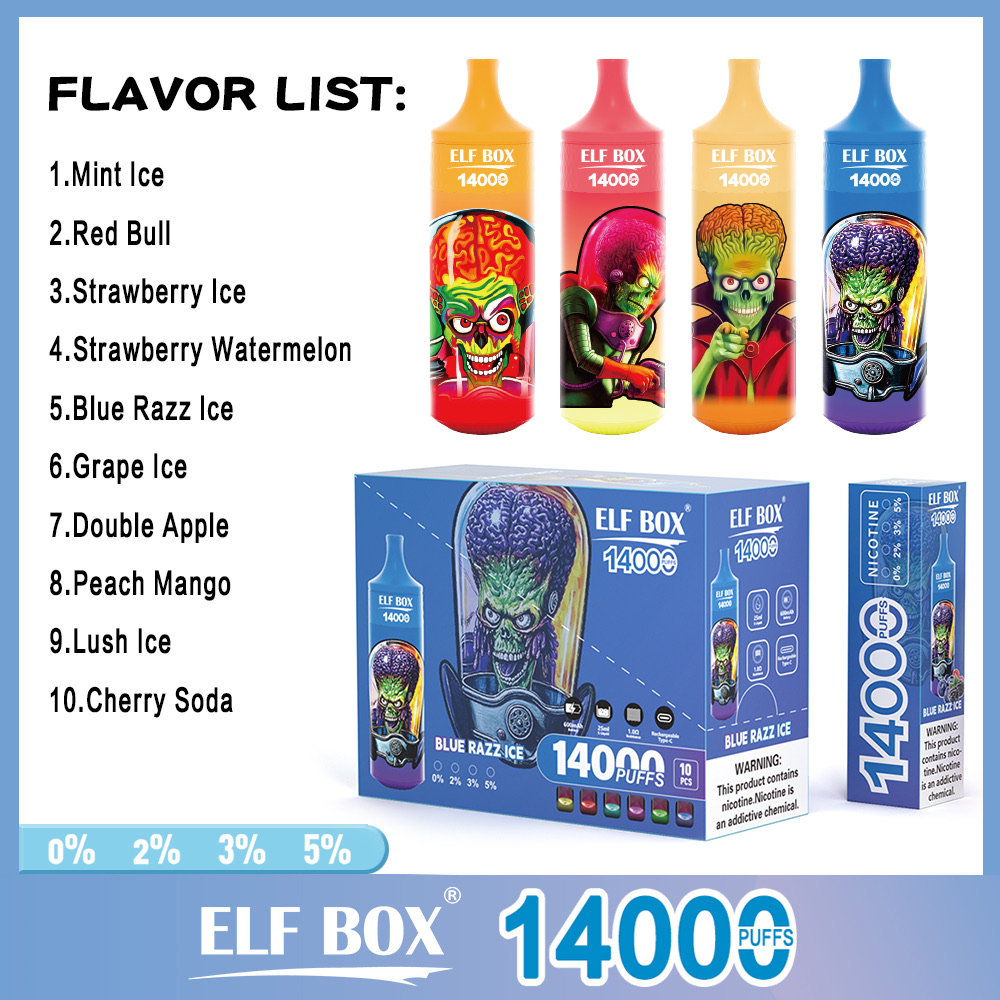 ELF BOX 14000 Puffs Disposable Vape – 25ml, 1.0Ω Mesh Coil, 18250 Battery, Type-C Rechargeable Disposable