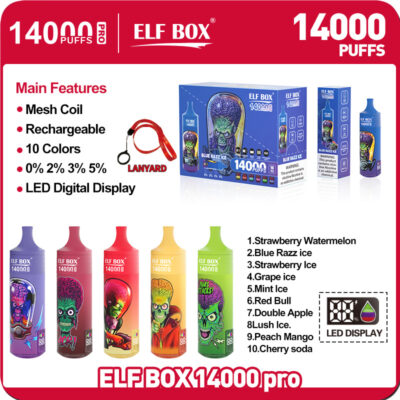 ELF BOX RGB 14000 Puffs Pro Disposable Vape – RGB Light, Mesh Coil, LED Display, Type-C Rechargeable