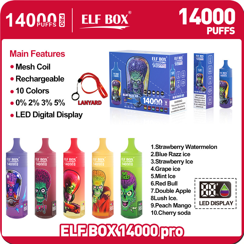 ELF BOX RGB 14000 Puffs Pro Disposable Vape – RGB Light, Mesh Coil, LED Display, Type-C Rechargeable