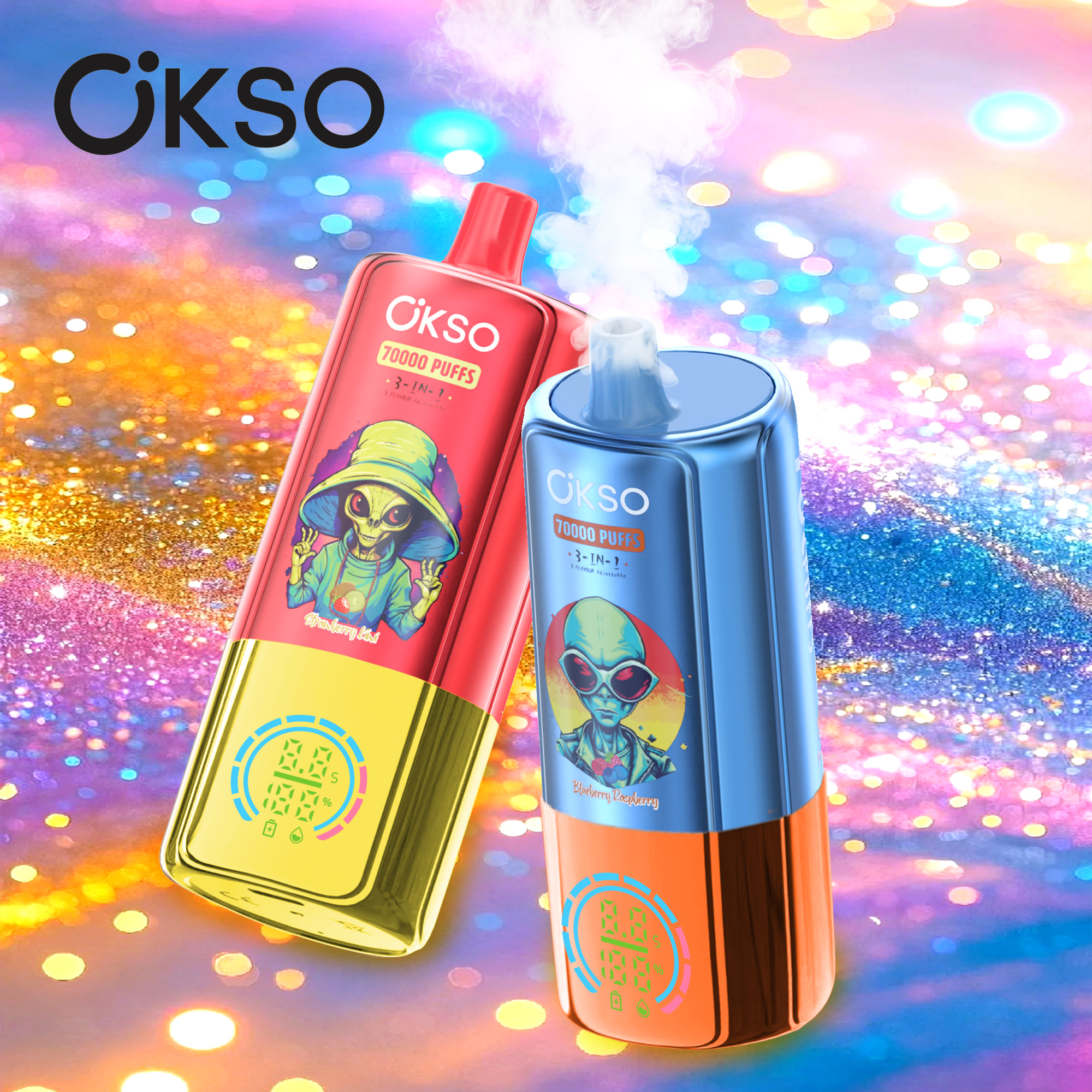 OKSO 3-in-1 70000 Puffs Disposable Vape – Triple Mesh Coil, 48ml E-Liquid, 650mAh Battery, Type-C Rechargeable, LED Display