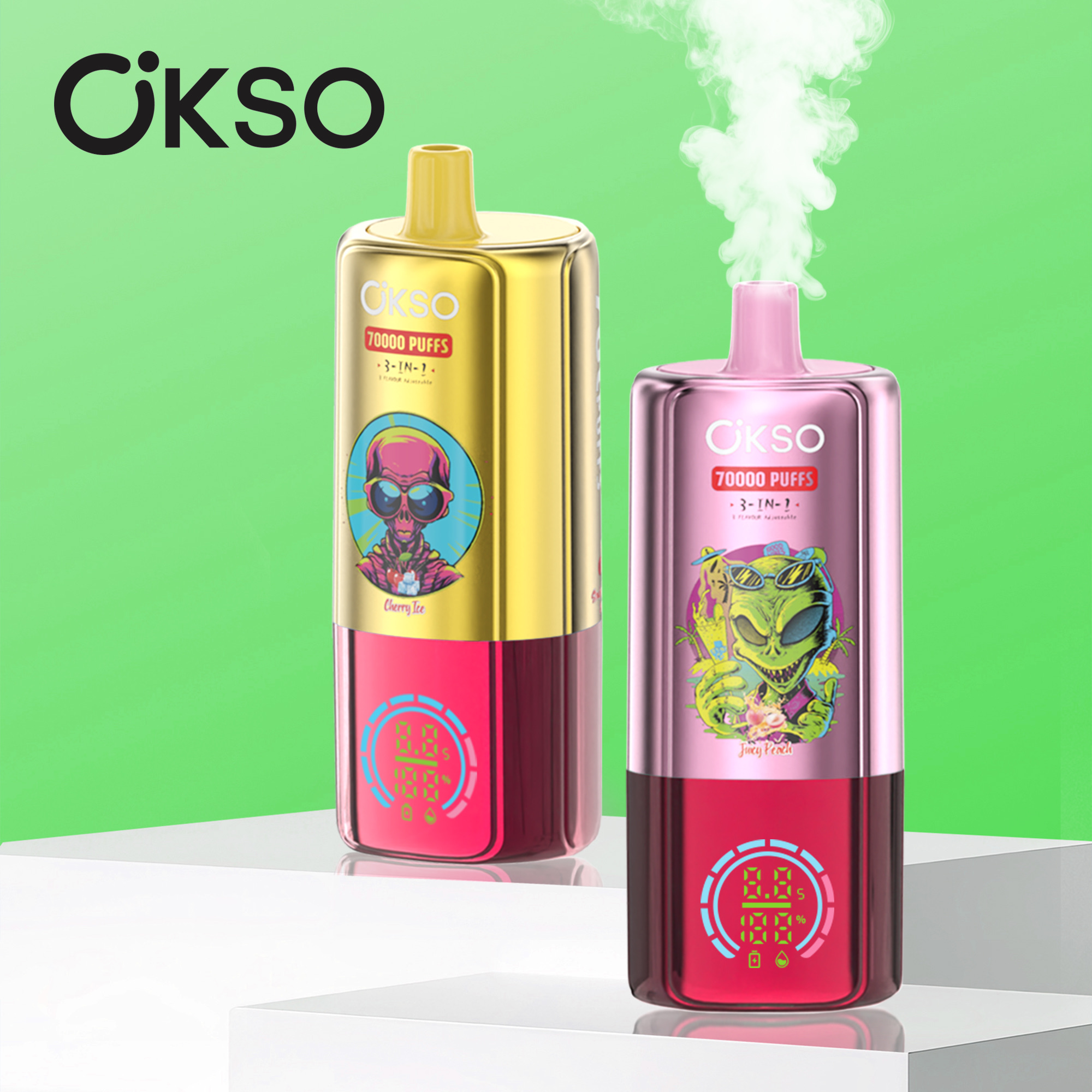 OKSO 3-in-1 70000 Puffs Disposable Vape – Triple Mesh Coil, 48ml E-Liquid, 650mAh Battery, Type-C Rechargeable, LED Display