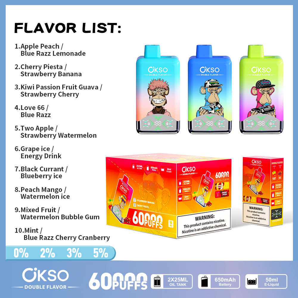 OKSO Double Flavor 60000 Puffs Disposable Vape – Dual 25ml Pods, Mesh Coil, LED Display