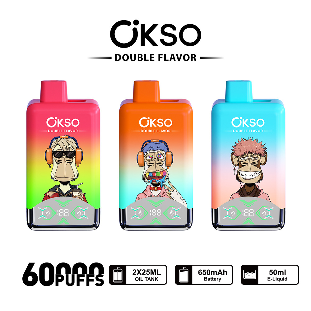 OKSO Double Flavor 60000 Puffs Disposable Vape – Dual 25ml Pods, Mesh Coil, LED Display