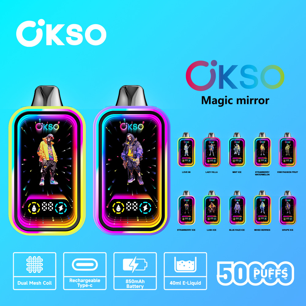 OKSO Magic Mirror 50,000 Puffs Disposable Vape – Dual Mesh Coil, RGB LED, Child Lock, Type-C Rechargeable