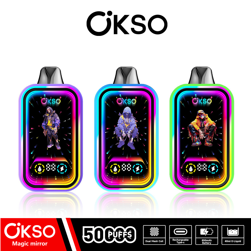 OKSO Magic Mirror 50,000 Puffs Disposable Vape – Dual Mesh Coil, RGB LED, Child Lock, Type-C Rechargeable