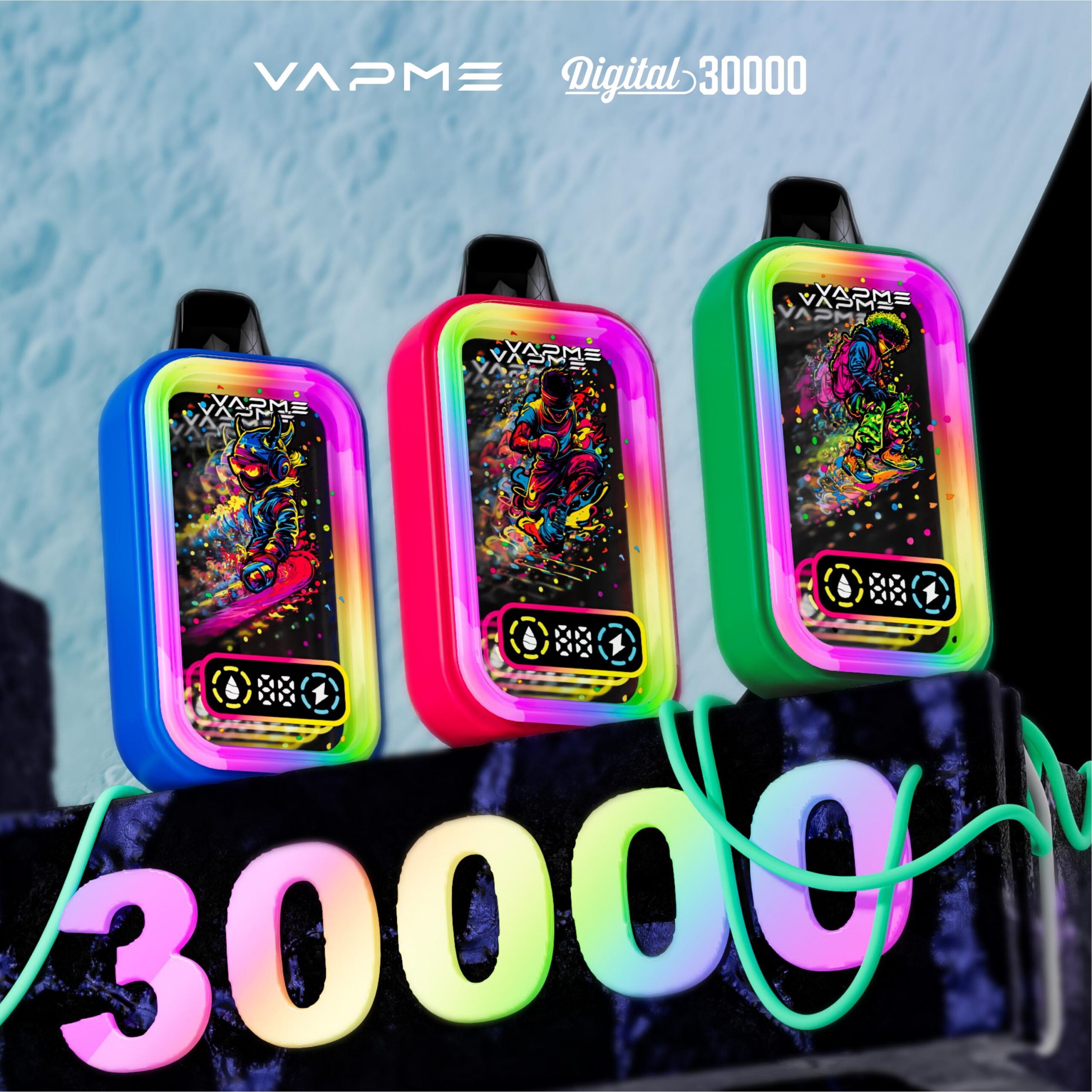 VAPME Digital 30000 Puffs Disposable Vape – 20ml, 850mAh, Mesh Coil, RGB Screen, Rechargeable