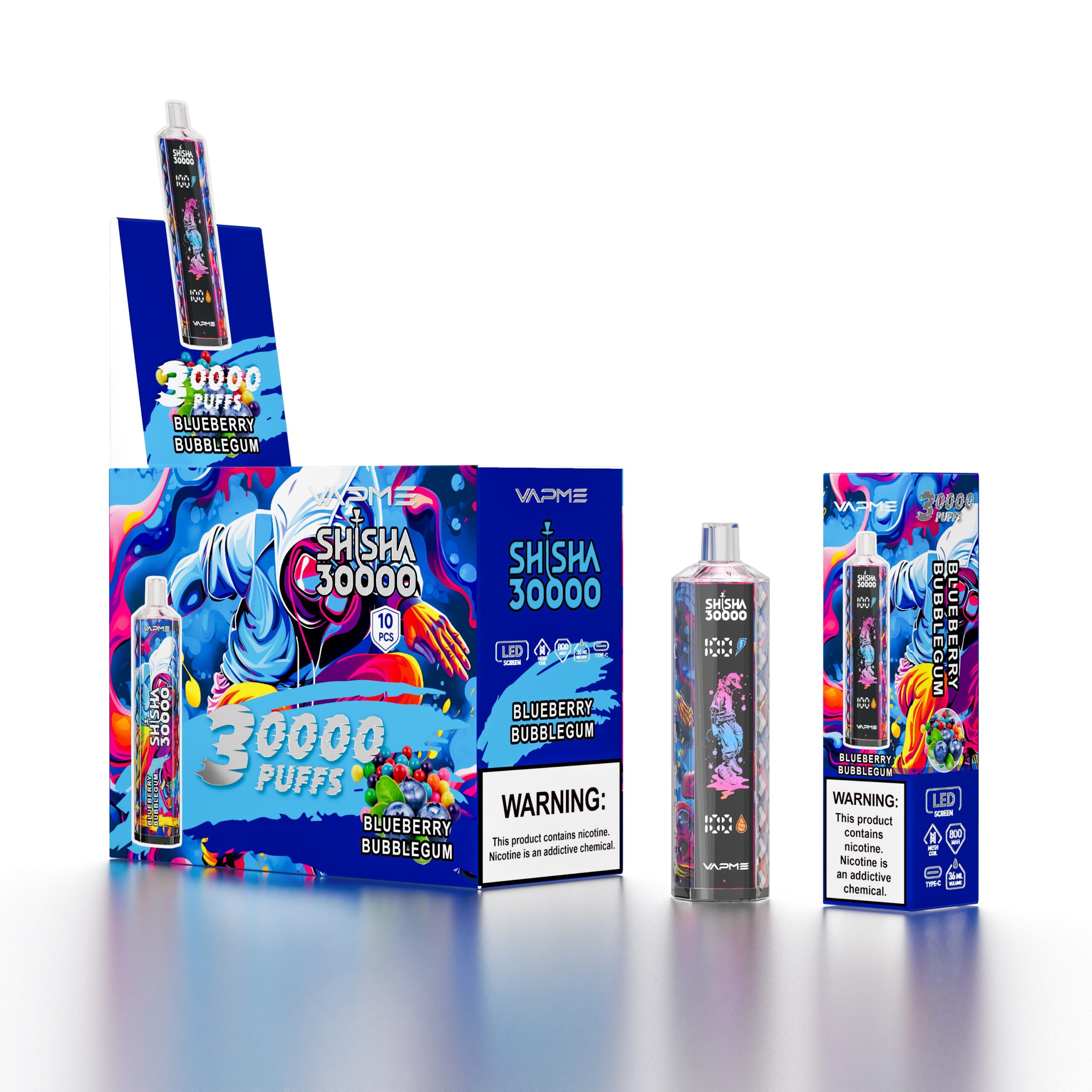 VAPME SHISHA 30000 Puffs Disposable Vape – 36ml Capacity, 800mAh Battery, 0.6Ω Mesh Coil, Type-C Port, DTL Vape